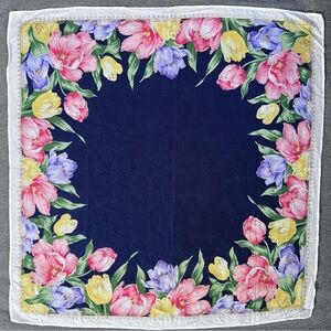 Giorgio Valentino Floral Cotton Handkerchief Bandana Square Vintage Italy 17”x17